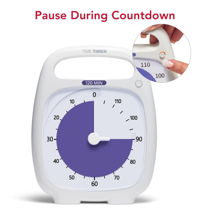 TIME TIMER PLUS 120 Minute Desk Visual Timer Countdown Timer with Portable Handle for Classroom, Office, Homeschooling, Study Tool, with Silent Operation (White) - Image 4